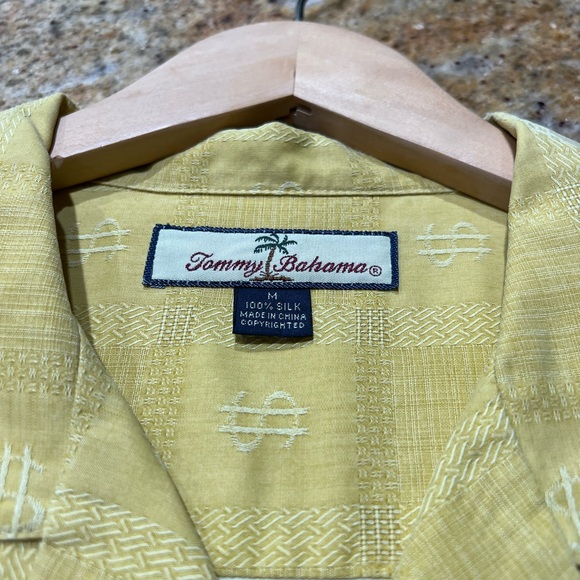 Tommy Bahama Men's Silk Camp Shirt Relax It's Only Money, Mustard Yellow Medium - Picture 6 of 6